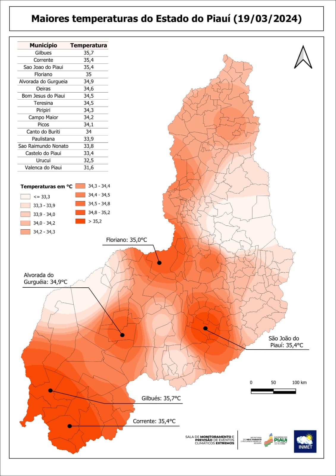 Maiores temperaturas do Estado do Piauí